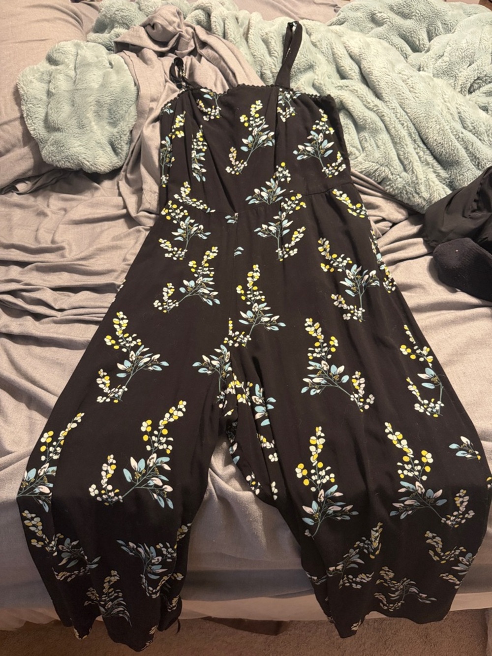Loft Womens Black Floral Jumpsuit